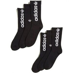 Adidas Men's Trefoil Crew Socks 6 Pair Large 6-12 Spellout Logo Athletic NEW